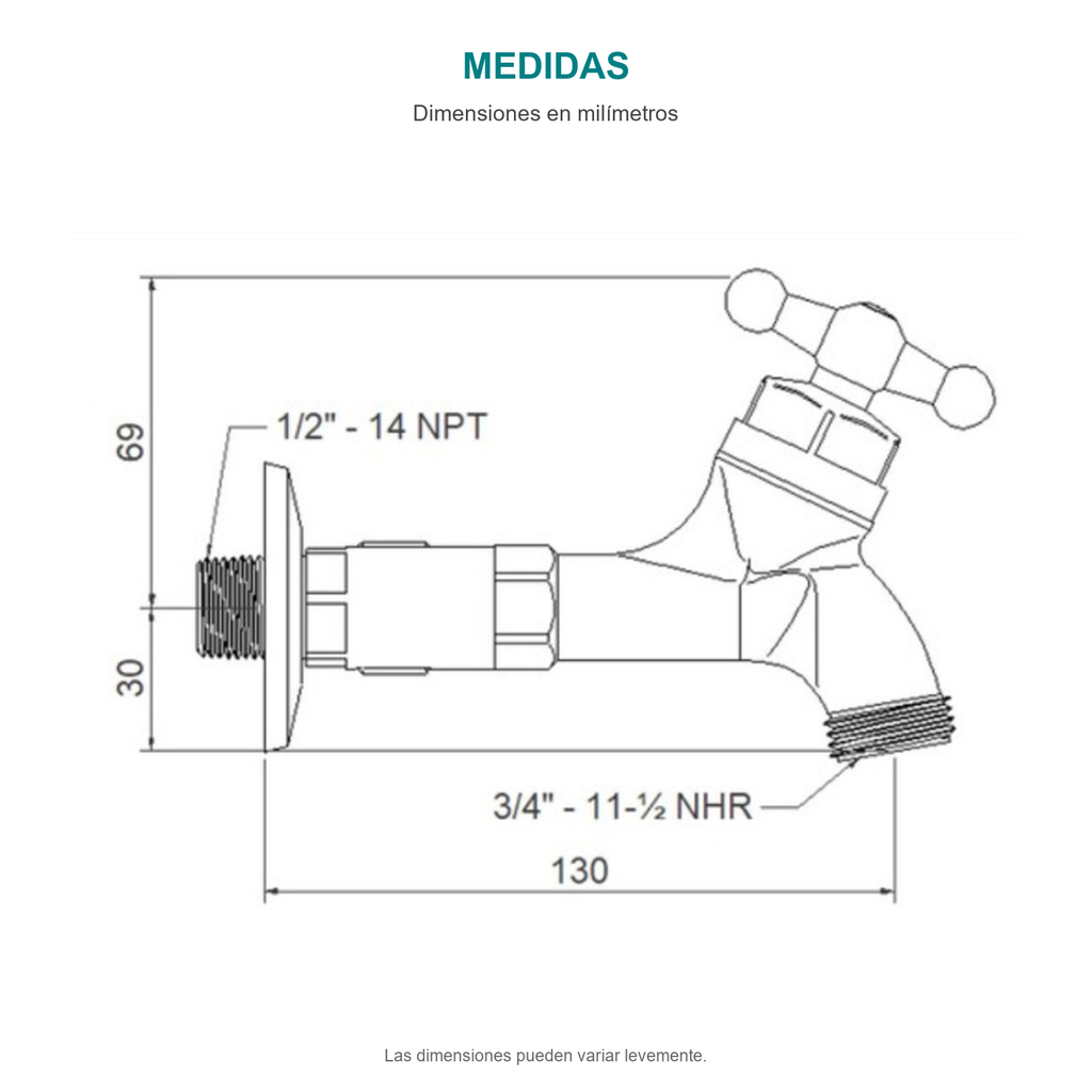 Croquis original de llave para manguera plástica con extensión cromada de media pulgada, con sus cotas originales sin repasar trazos.