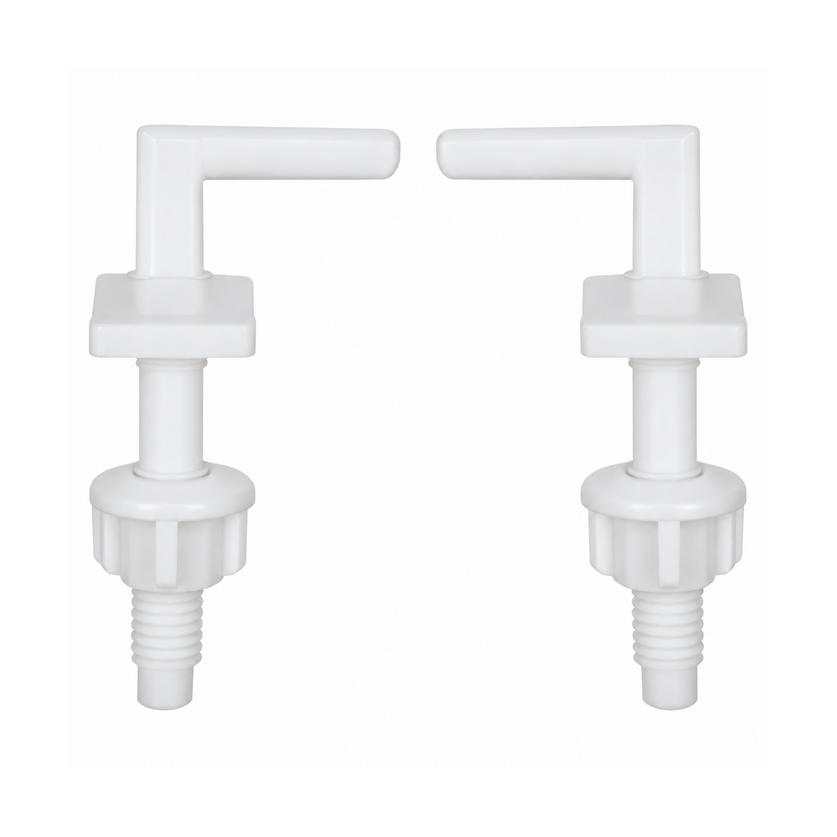 Kit de herrajes para asiento sanitario redondo x 2 sobre fondo blanco, producto completo.