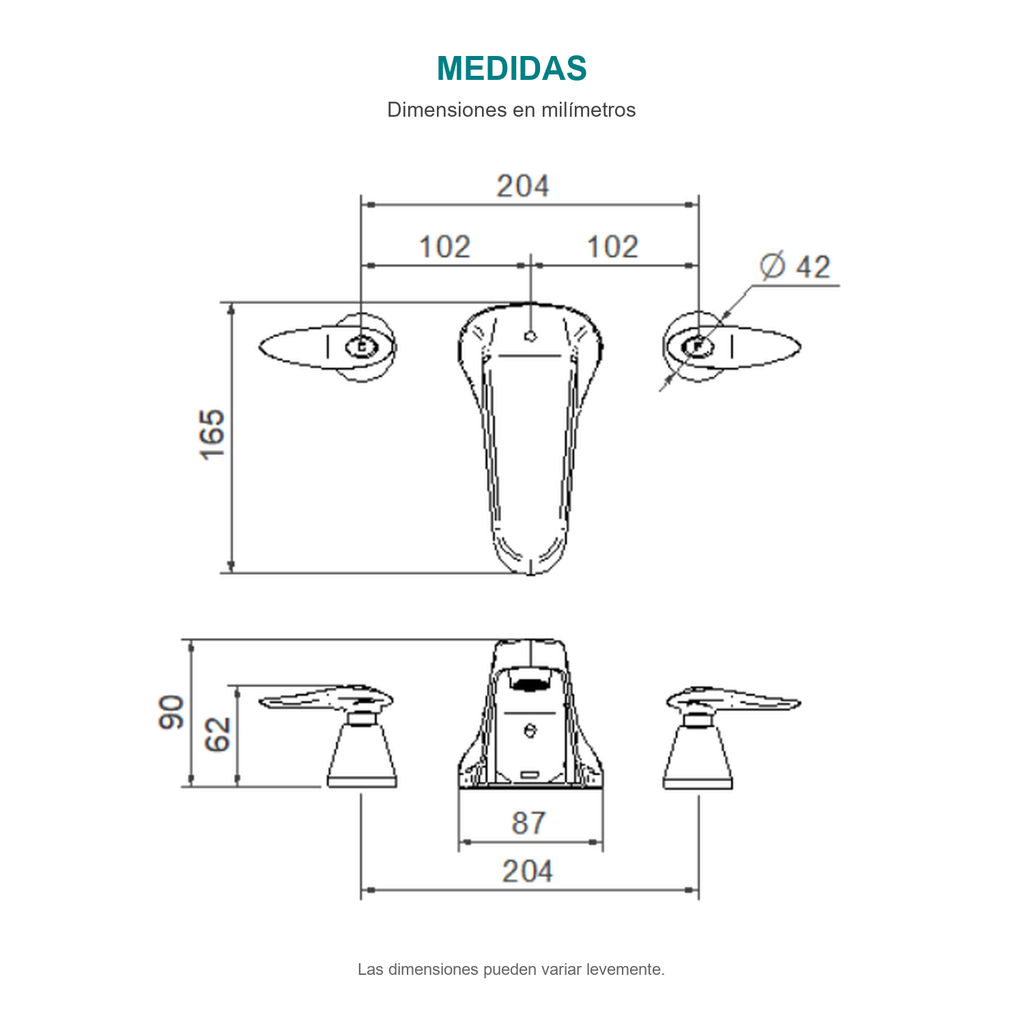 Croquis original de mezclador de lavamanos Slim con dimensiones en milímetros.