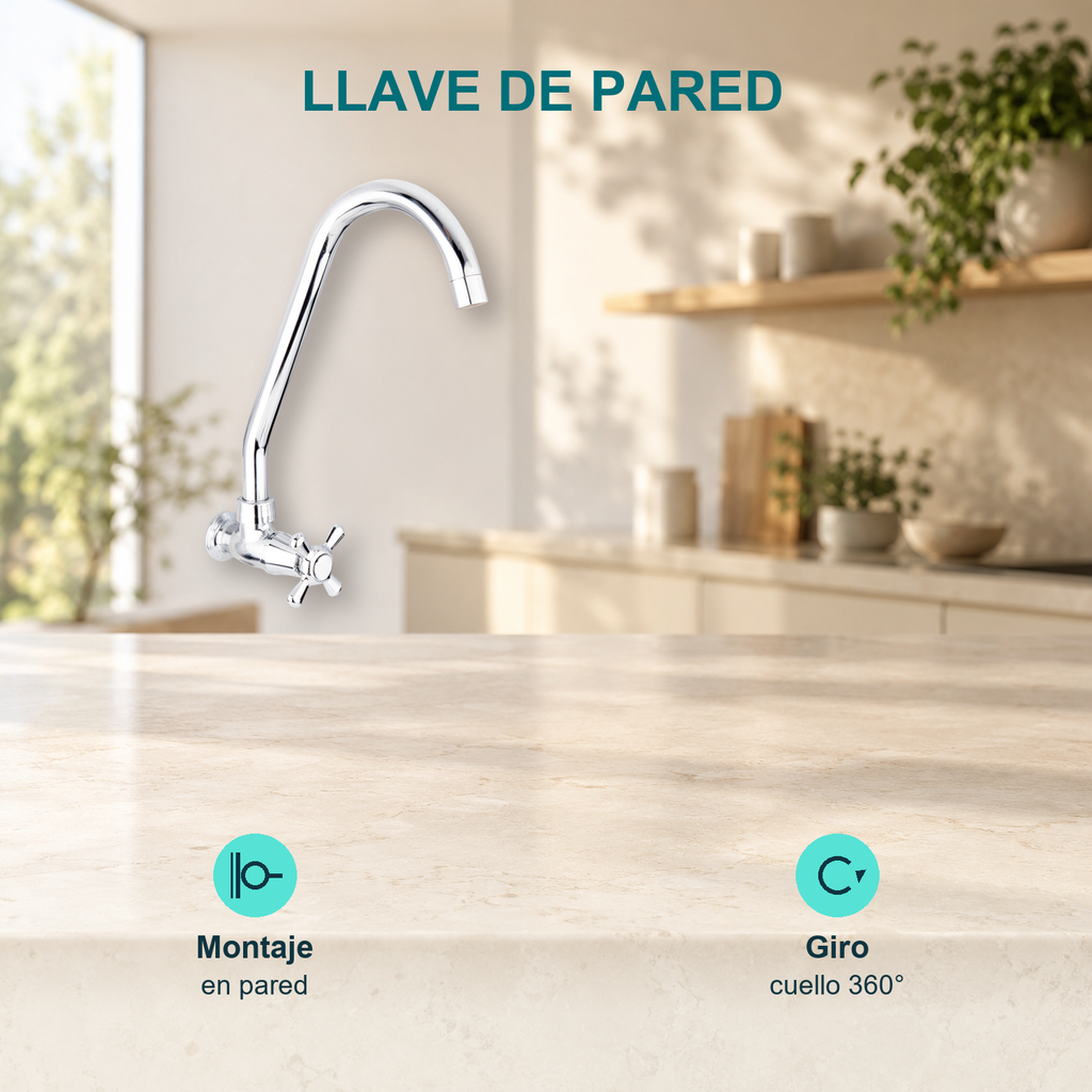 Características de Llave individual para lavaplatos de pared Antius cromada