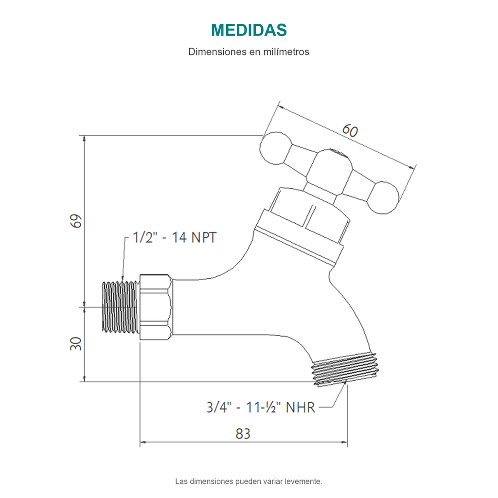 Croquis original de llave para manguera plástica cromada de media pulgada, con sus cotas originales sin repasar trazos.
