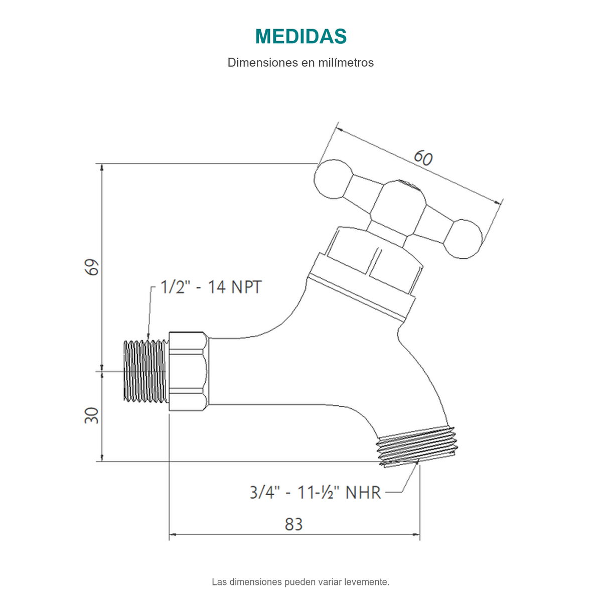 Croquis original de llave para manguera plástica cromada de media pulgada, con sus cotas originales sin repasar trazos.