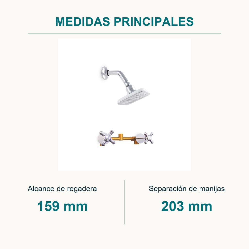 Conjunto mezclador de ducha Antius de 8 pulgadas cromado — medidas principales