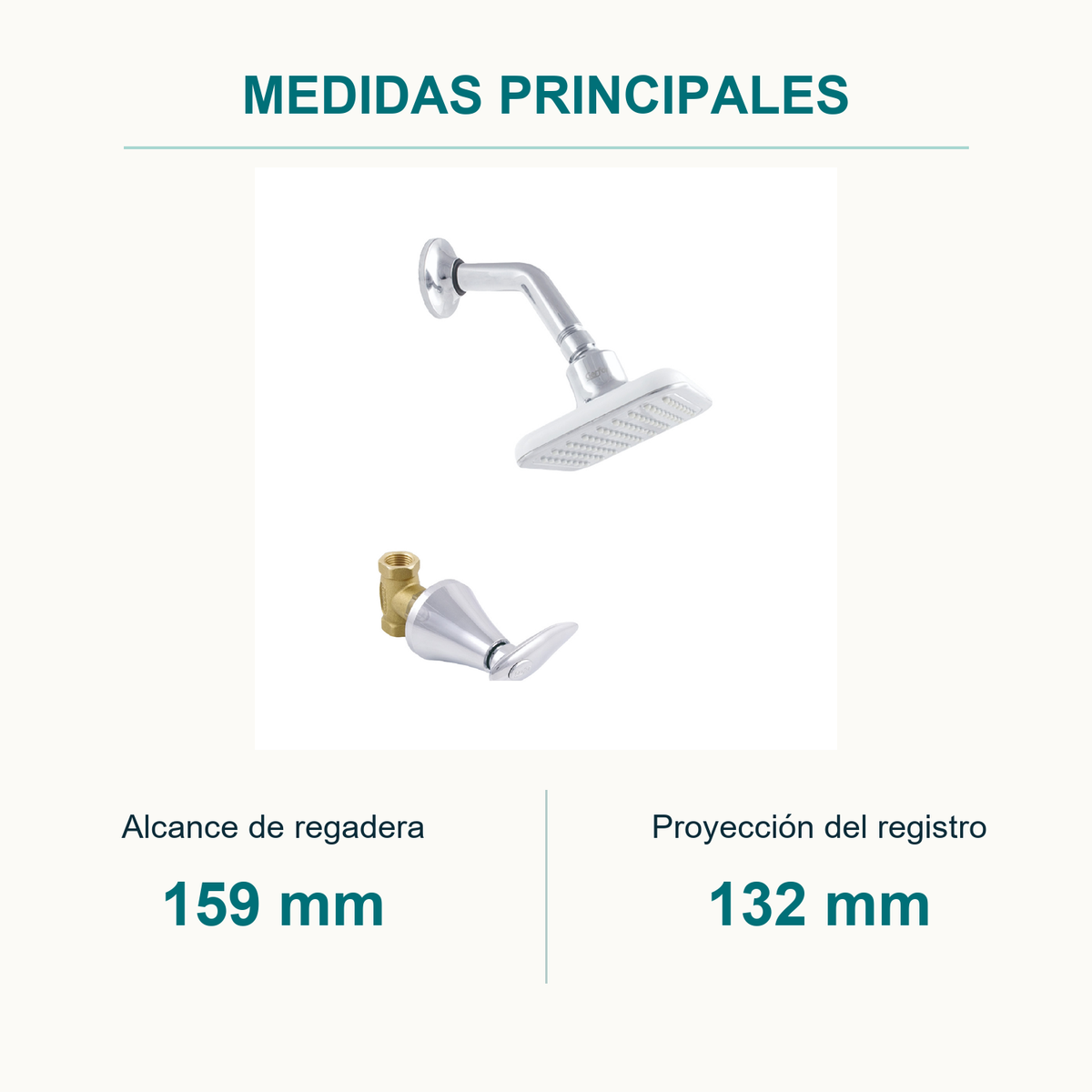 Conjunto registro de ducha Slim cromado — medidas principales