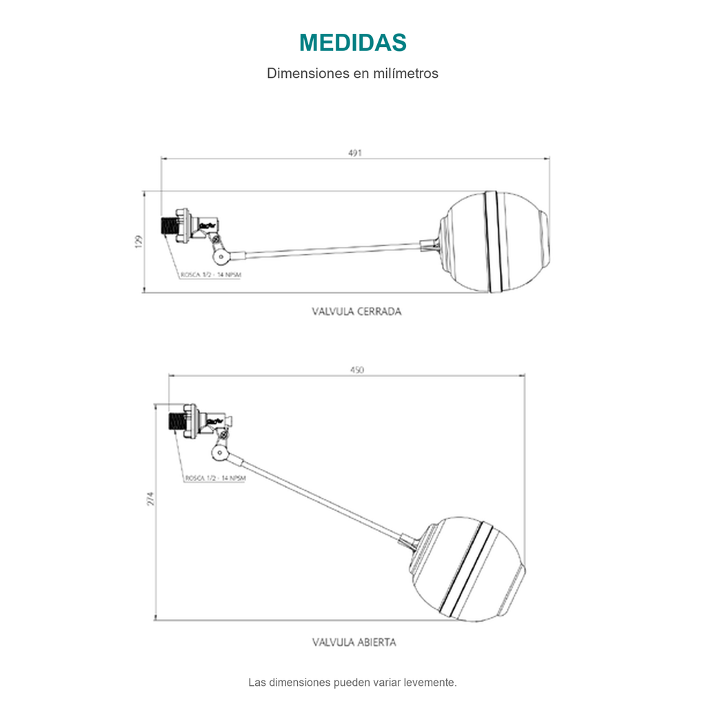 Croquis original de conjunto de válvula para tanque alto macho de media pulgada, con sus cotas originales sin repasar trazos.