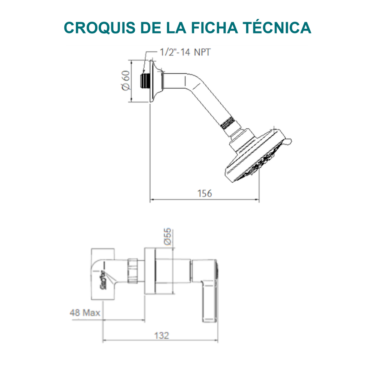 Conjunto registro de ducha Almaguer cromado — croquis original