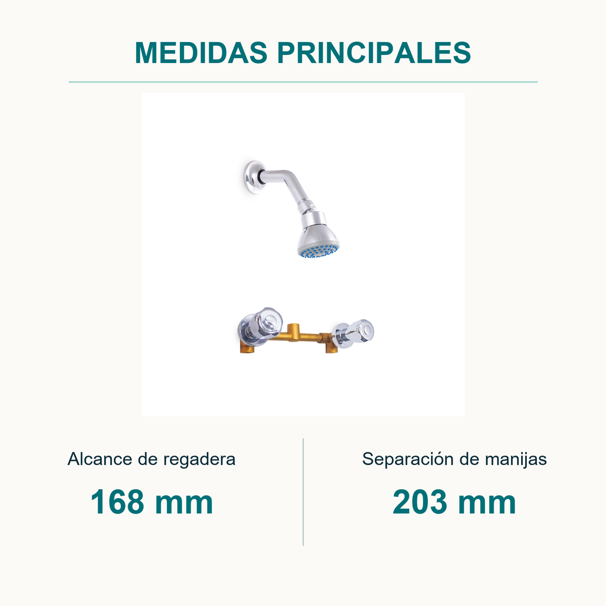 Conjunto mezclador de ducha Aqua de 8 pulgadas cromado — medidas principales