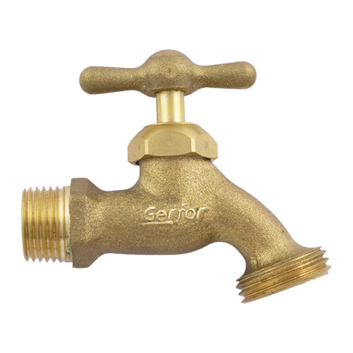 Llave para manguera superliviana con acabado cobre de media pulgada sobre fondo blanco. Cobre.