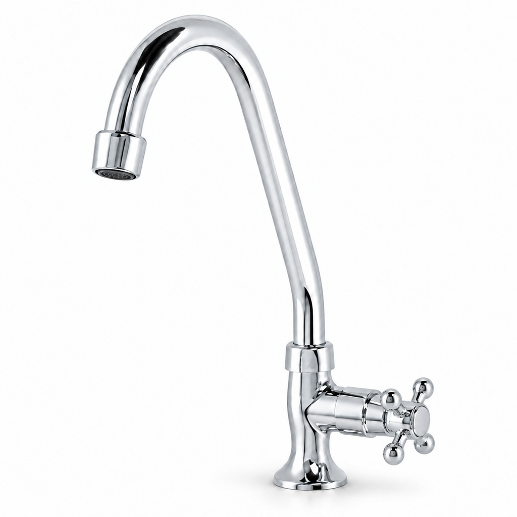 Llave individual Almaguer cromada sobre fondo blanco