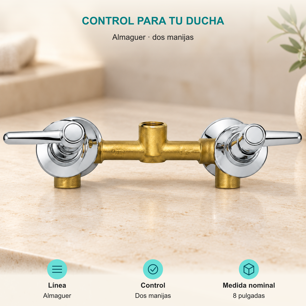 Almaguer · dos manijas. Línea: Almaguer. Control: Dos manijas. Medida nominal: 8 pulgadas.