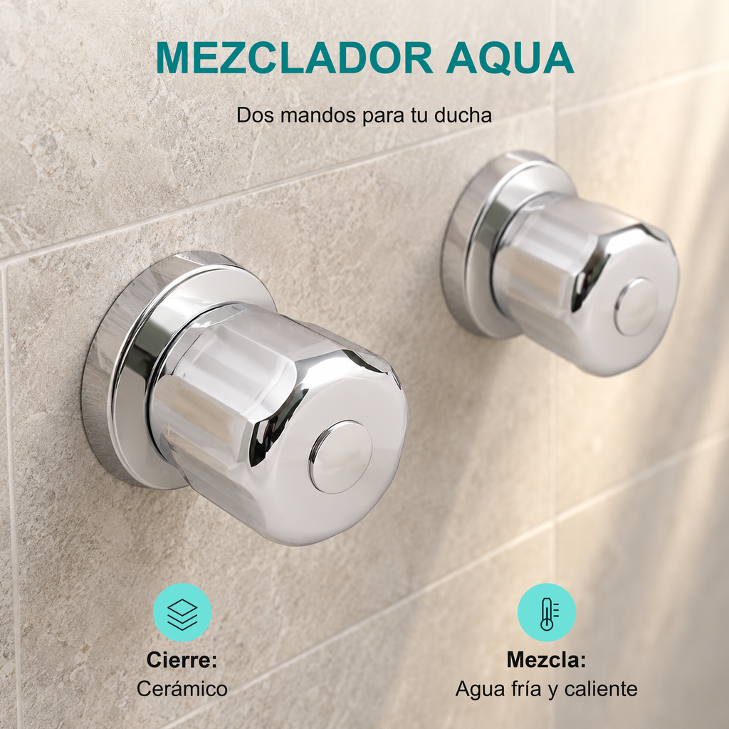 Mezclador Aqua de dos mandos con cierre cerámico para agua fría y caliente