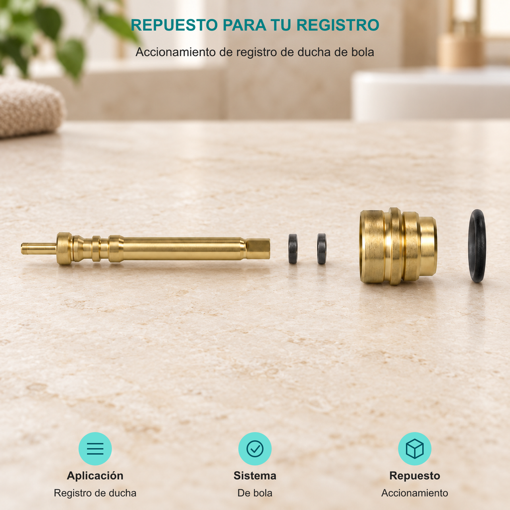 Accionamiento de registro de ducha de bola. Aplicación: Registro de ducha. Sistema: De bola. Repuesto: Accionamiento.