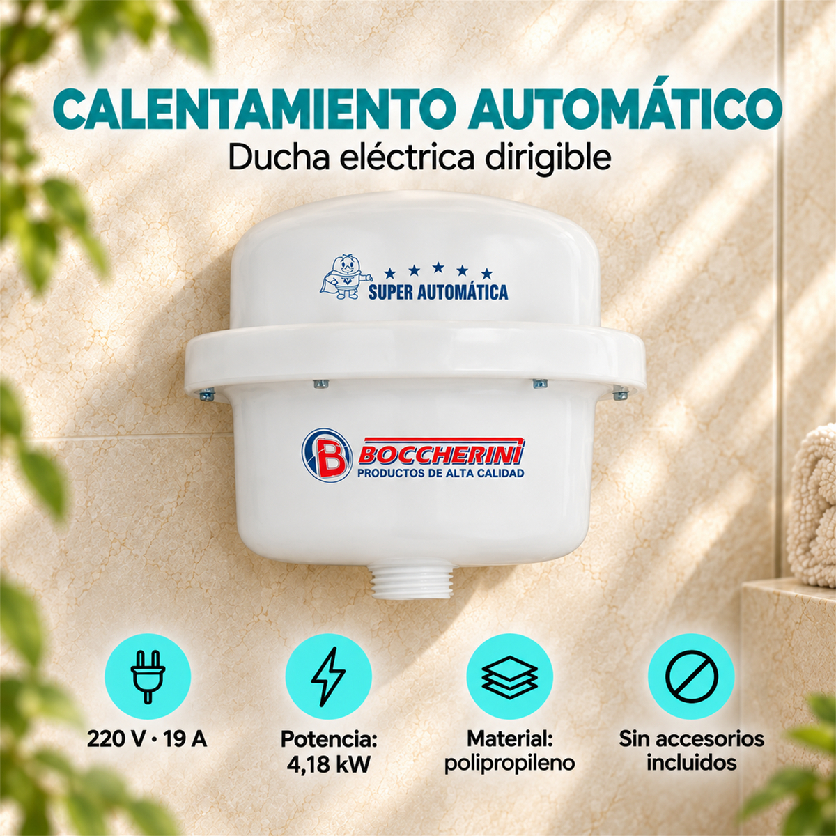Ducha eléctrica Victory dirigible blanca: 220 V, 19 A, 4,18 kW, polipropileno y sin accesorios incluidos