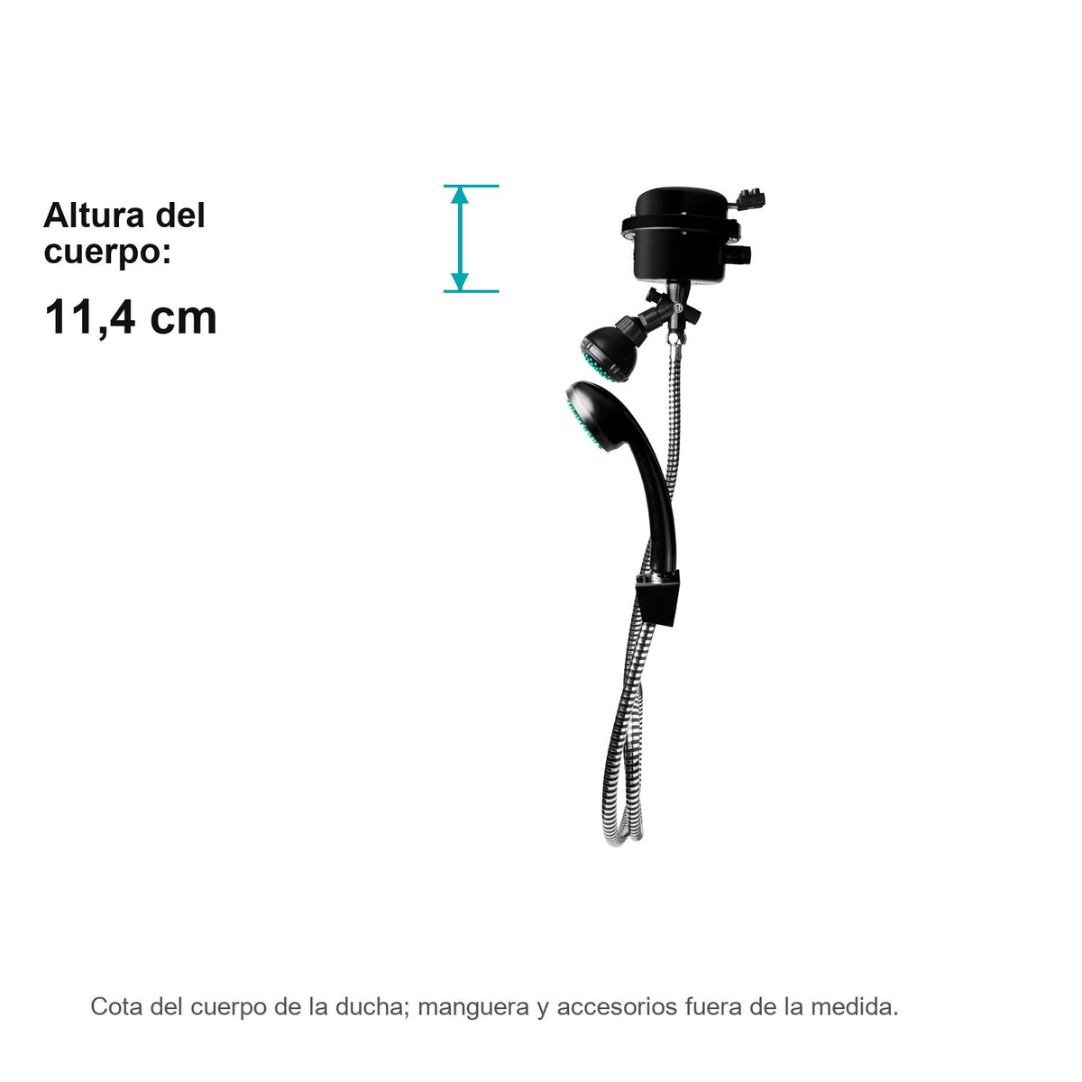 Ducha Eléctrica Victory Dirigible Negra Kit 220V — medidas del cuerpo