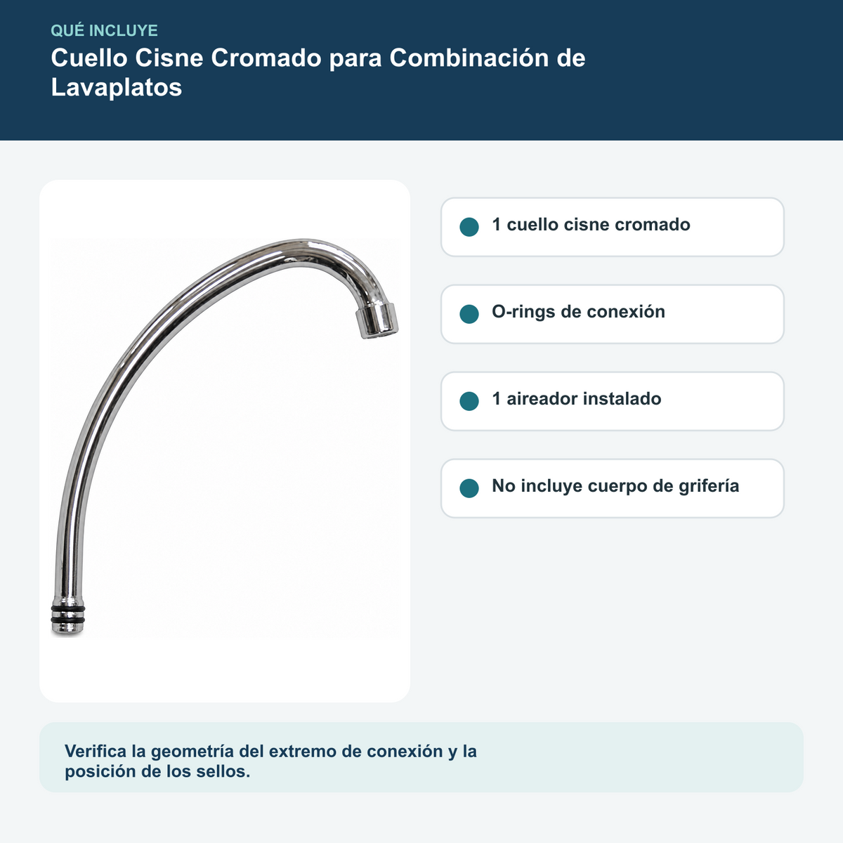Cuello Cisne Cromado para Combinación de Lavaplatos: contenido y características
