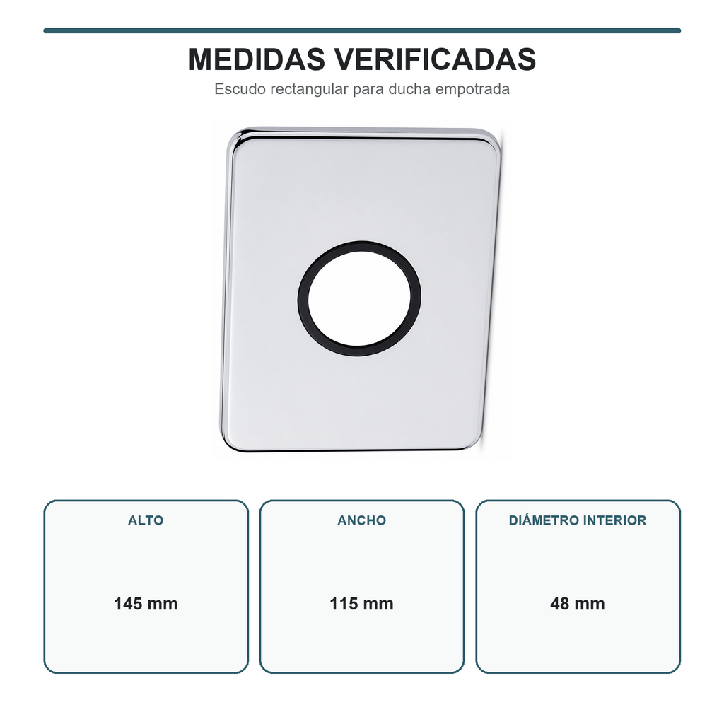 Medidas del escudo rectangular con alto 145 mm, ancho 115 mm y abertura de 48 mm