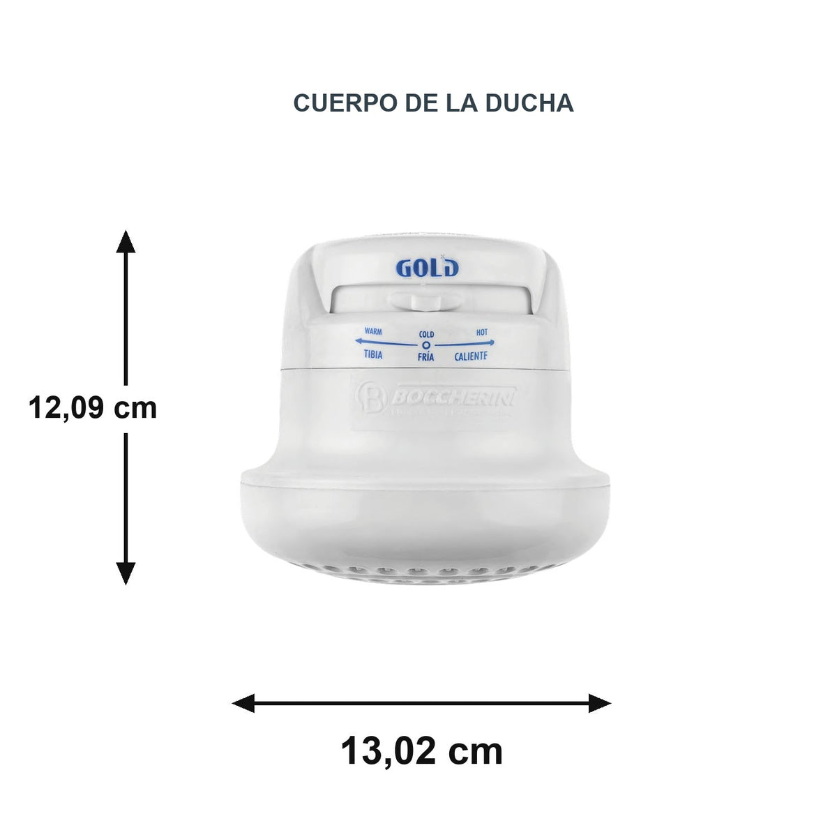 Ducha Eléctrica Gold Blanca con Miniducha 110 V · medidas
