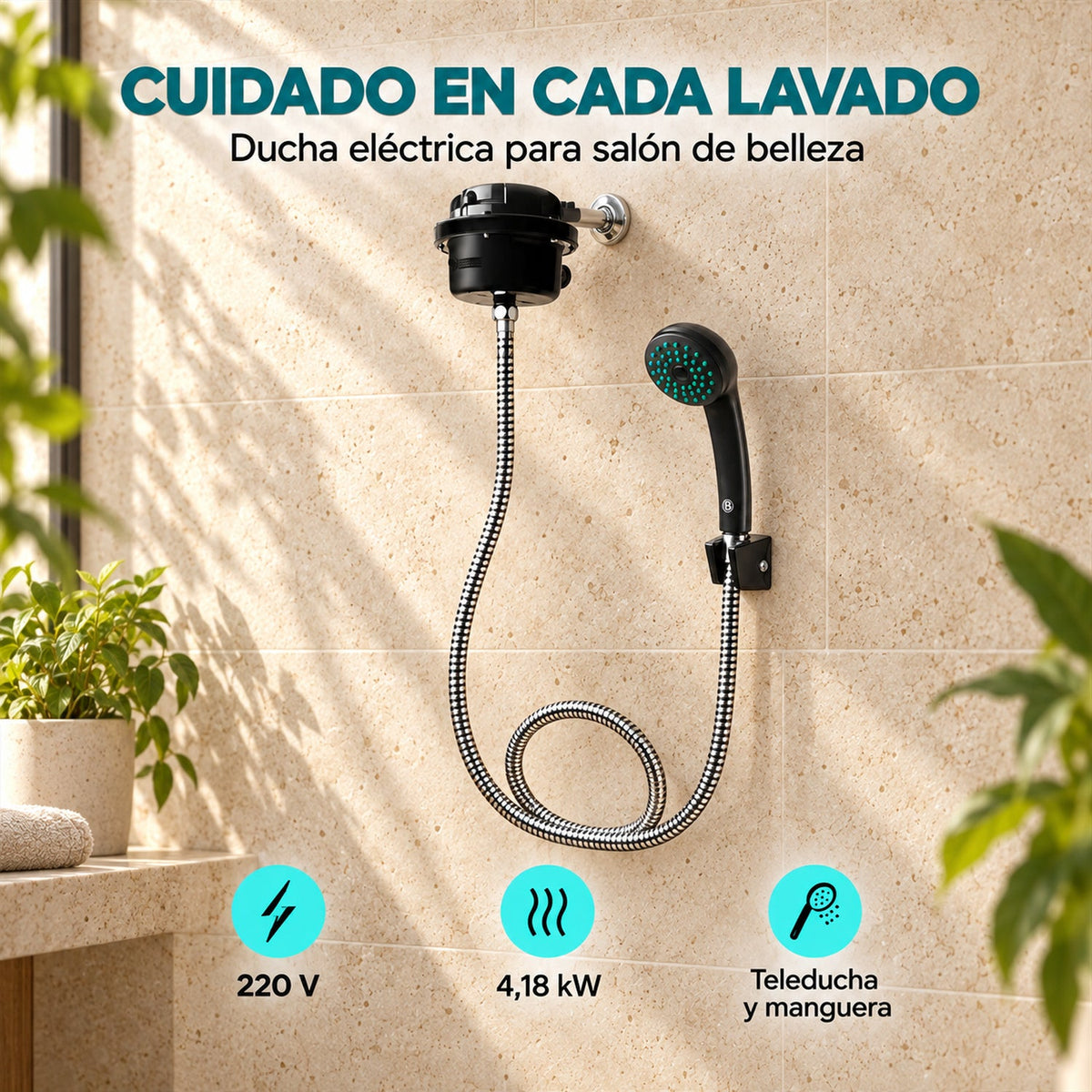 Ducha Eléctrica Fusion Para Salón De Belleza Negra 220V — características