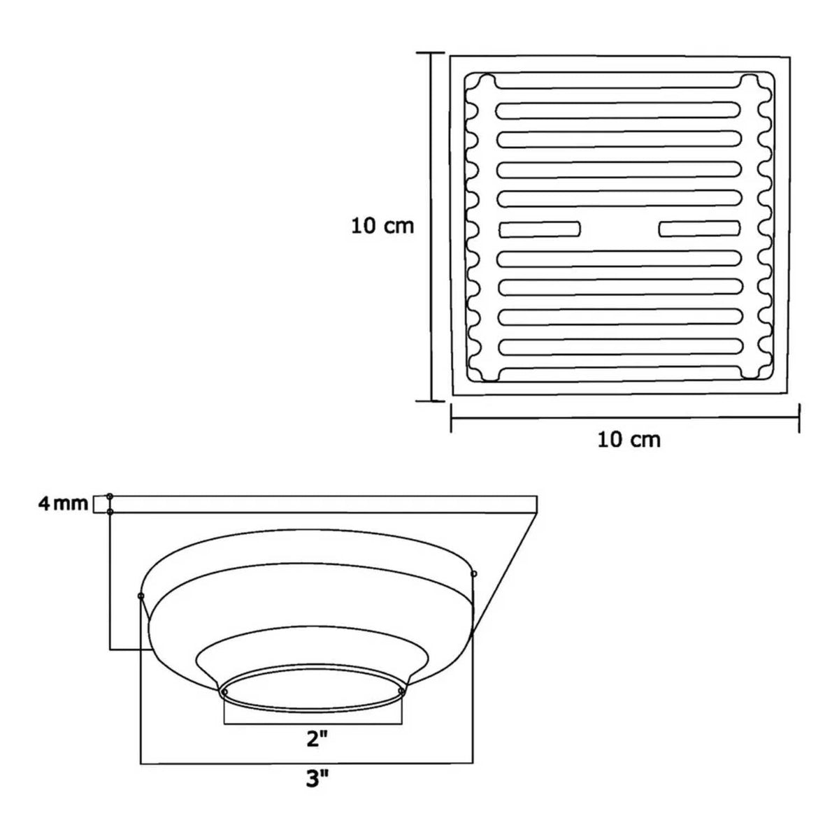 Rejilla de Piso Ranurada Negra Mate 10x10 cm en Acero Inoxidable con Sistema Antiolores