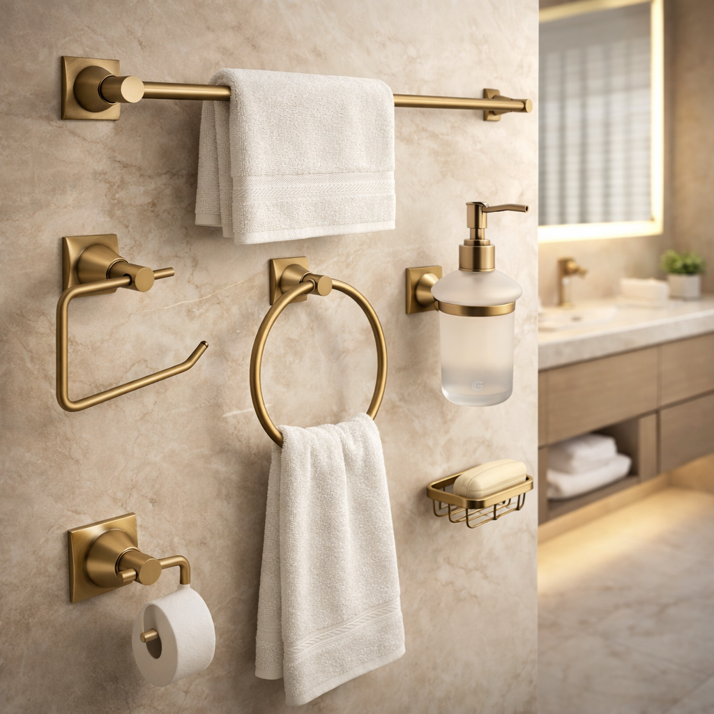 Juego De Accesorios De Baño Xcaret 6 Piezas Oro Cepillado