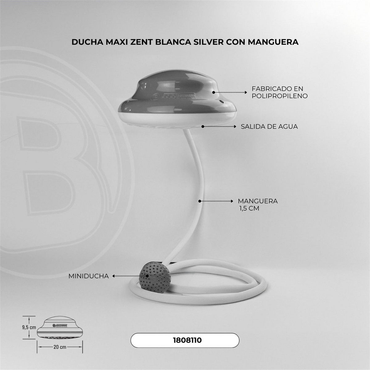 Ficha visual con dimensiones de la ducha eléctrica silver