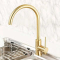 Grifería Lavaplatos Monocontrol Cuello Cisne Oro Cepillado 32 Cm