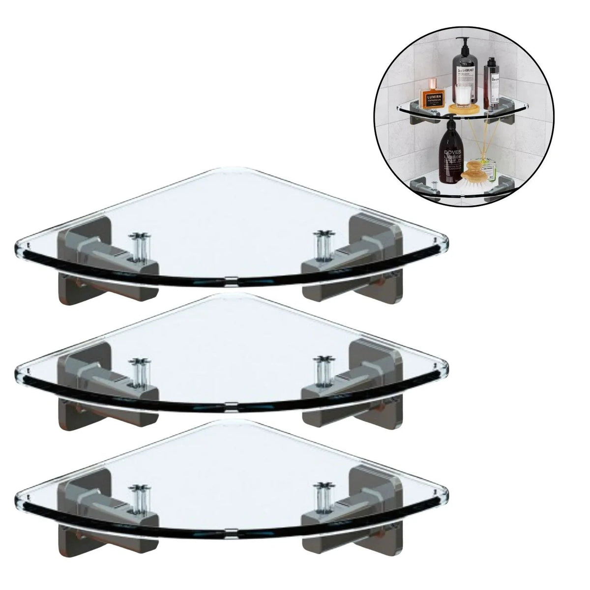 Set x 3 Repisa Esquinera Transparente Multiusos 14.3x47 Cm Alta Resistencia