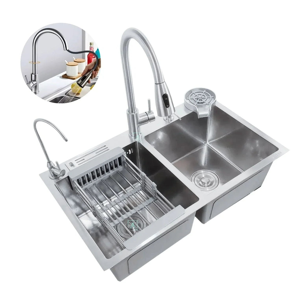 Set Lavaplatos Inteligente Doble Lujo en Acero Inoxidable 304 - 75x45 cm
