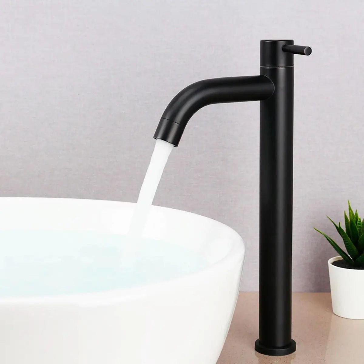 Llave Lavamanos Alta Negra 30 cm Tipo Bowl Monocontrol