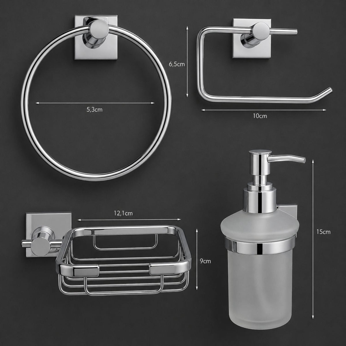 Set de Accesorios para Baño Cromado x4 Piezas