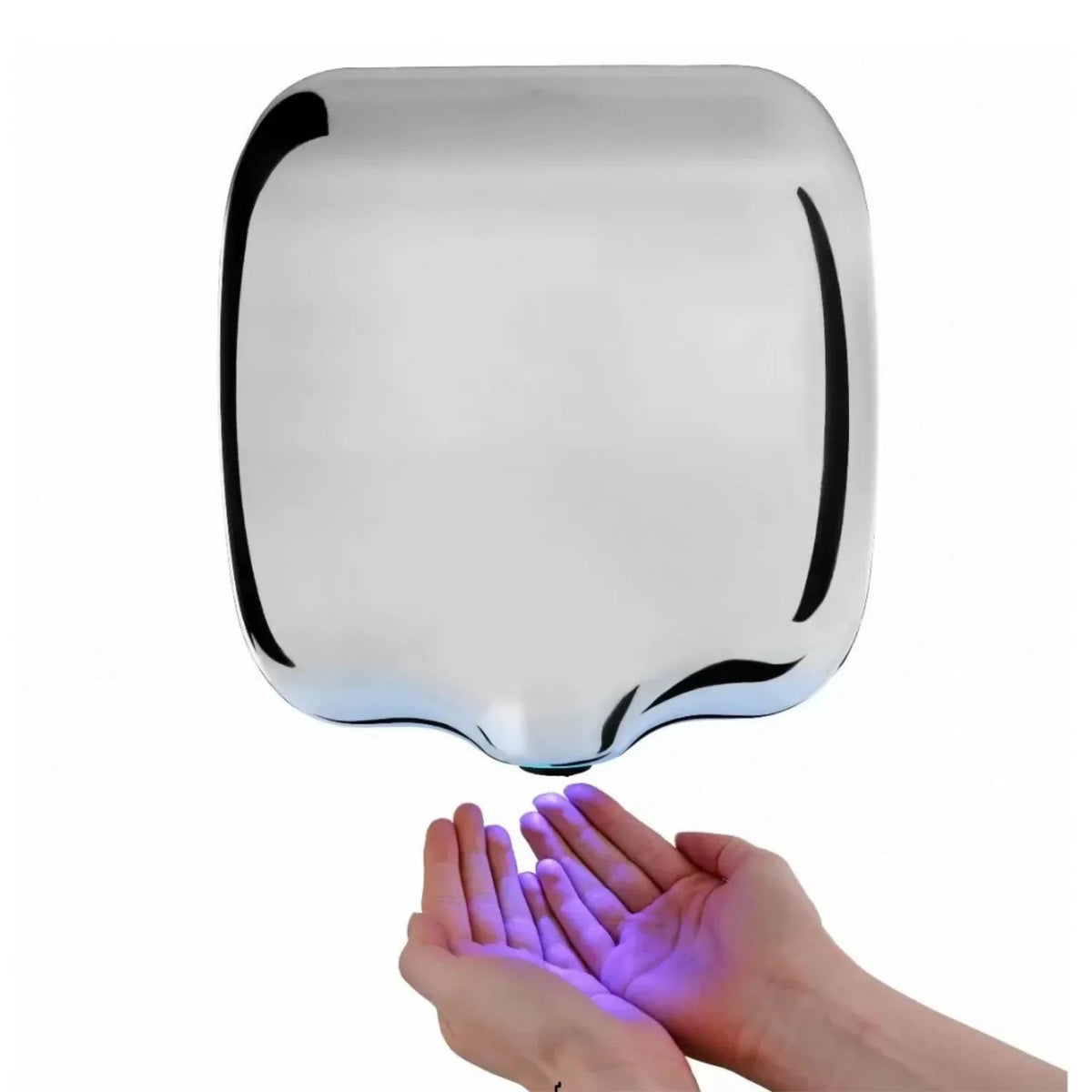 Secador de Manos Grande en Acero Inoxidable 304 Brillante 1800 W 110 V con LED Azul y Velocidad Ajustable