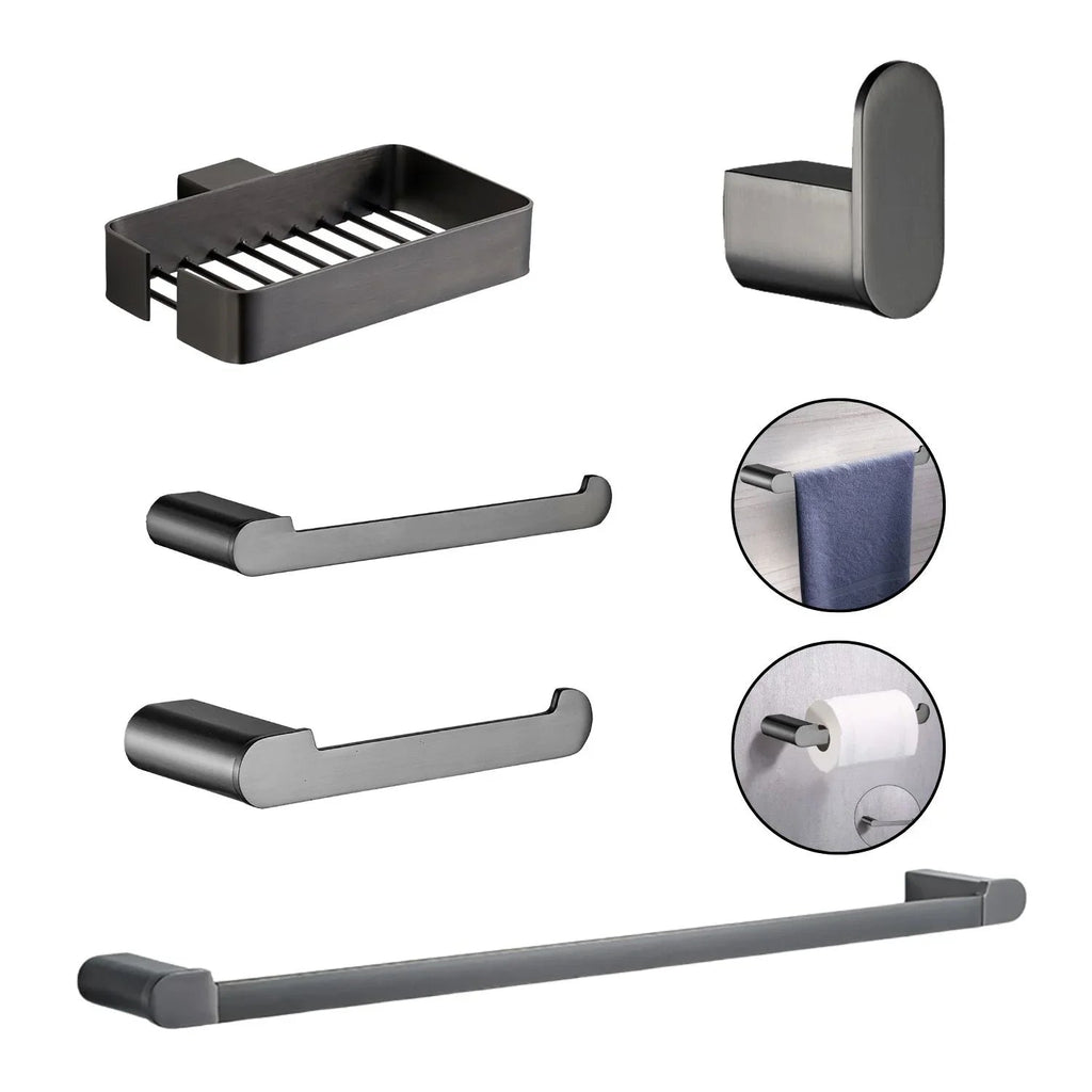 Set Premium Baño Gris Níquel Antihuellas Kassel (5 Piezas)