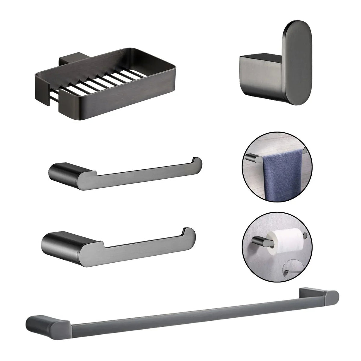 Set Premium Baño Gris Níquel Antihuellas Kassel (5 Piezas)