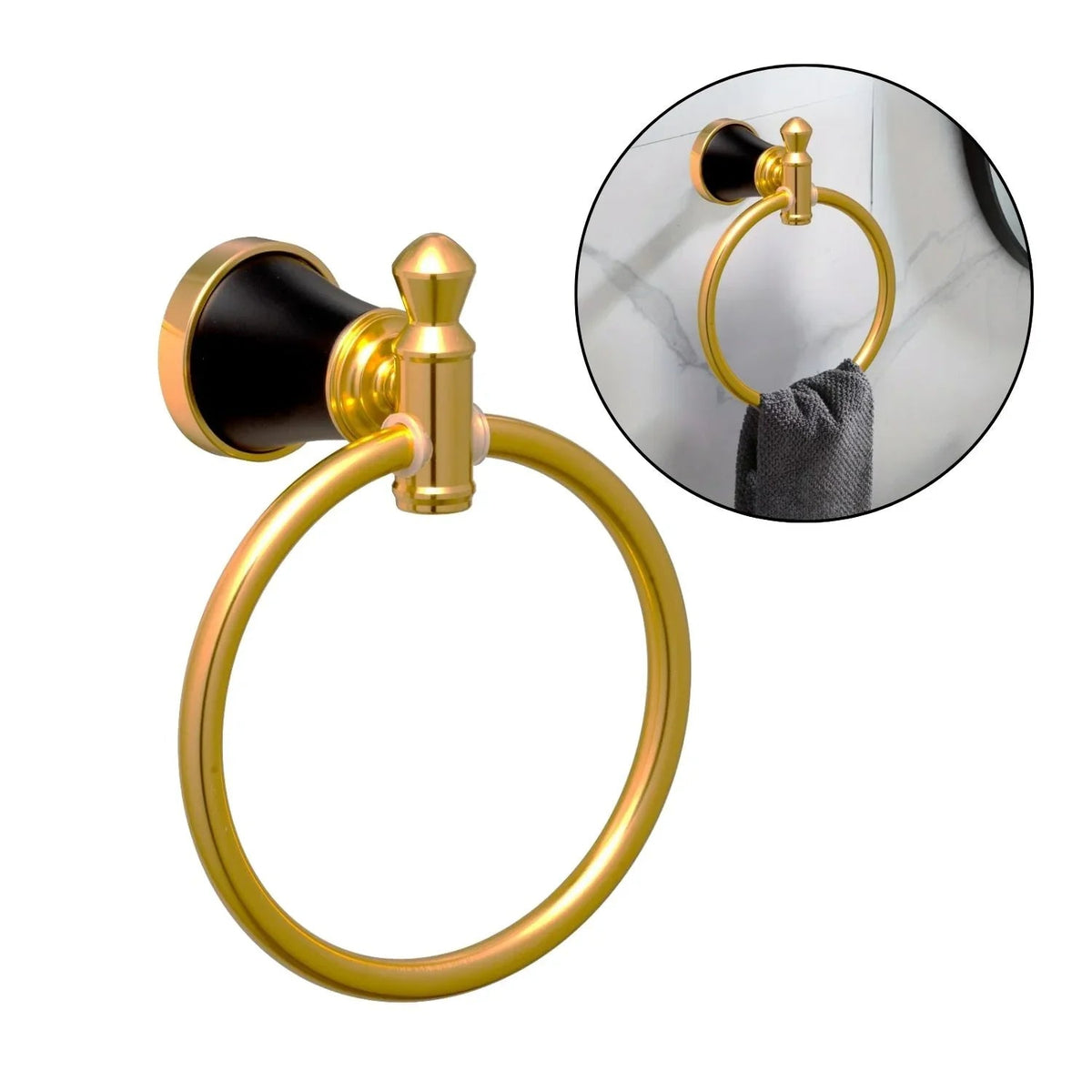 Toallero Aro Diamante Negro Y Dorado En Aluminio