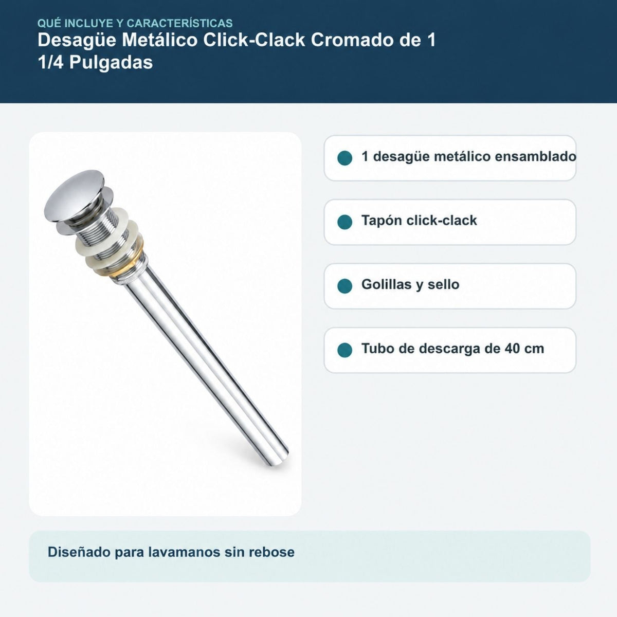 Desagüe Metálico Click-Clack Cromado de 1 1/4 Pulgadas