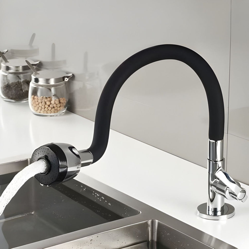 Grifería Flexible Negro Lavaplatos Cuello Silicona 360° Mesa