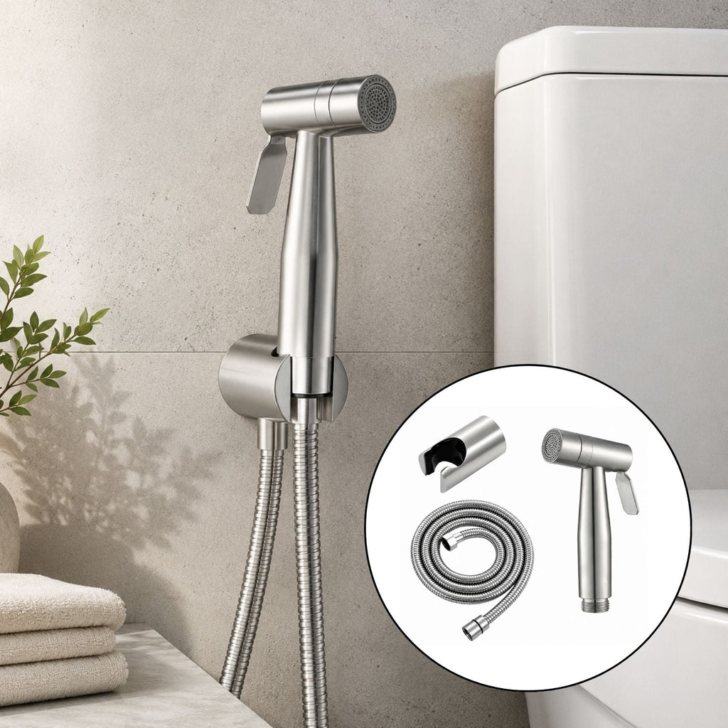Kit Ducha Bidet Satinado En Acero 304 Con Manguera Y Soporte
