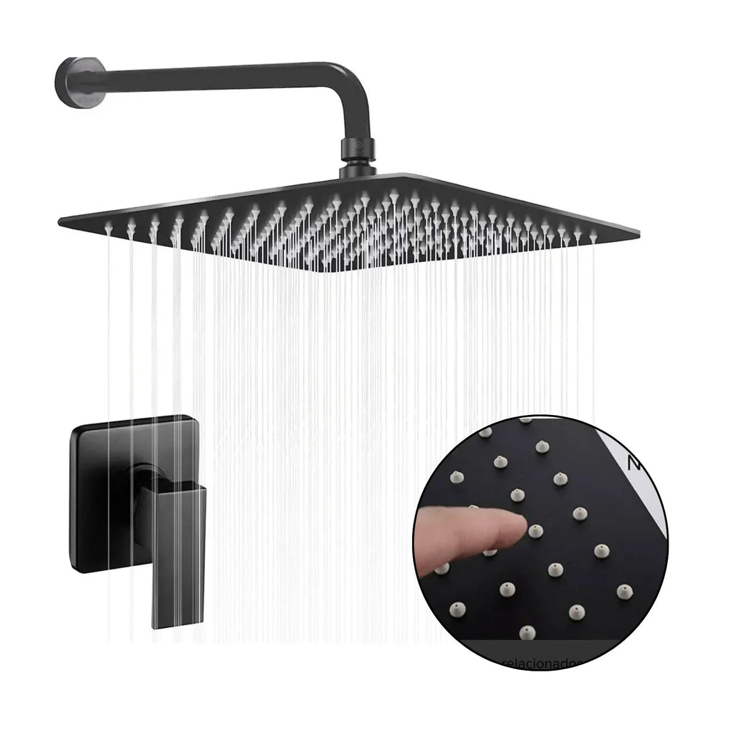 Kit de Ducha Negro Mate 20 cm con Tubo y Monocontrol Cuadrado