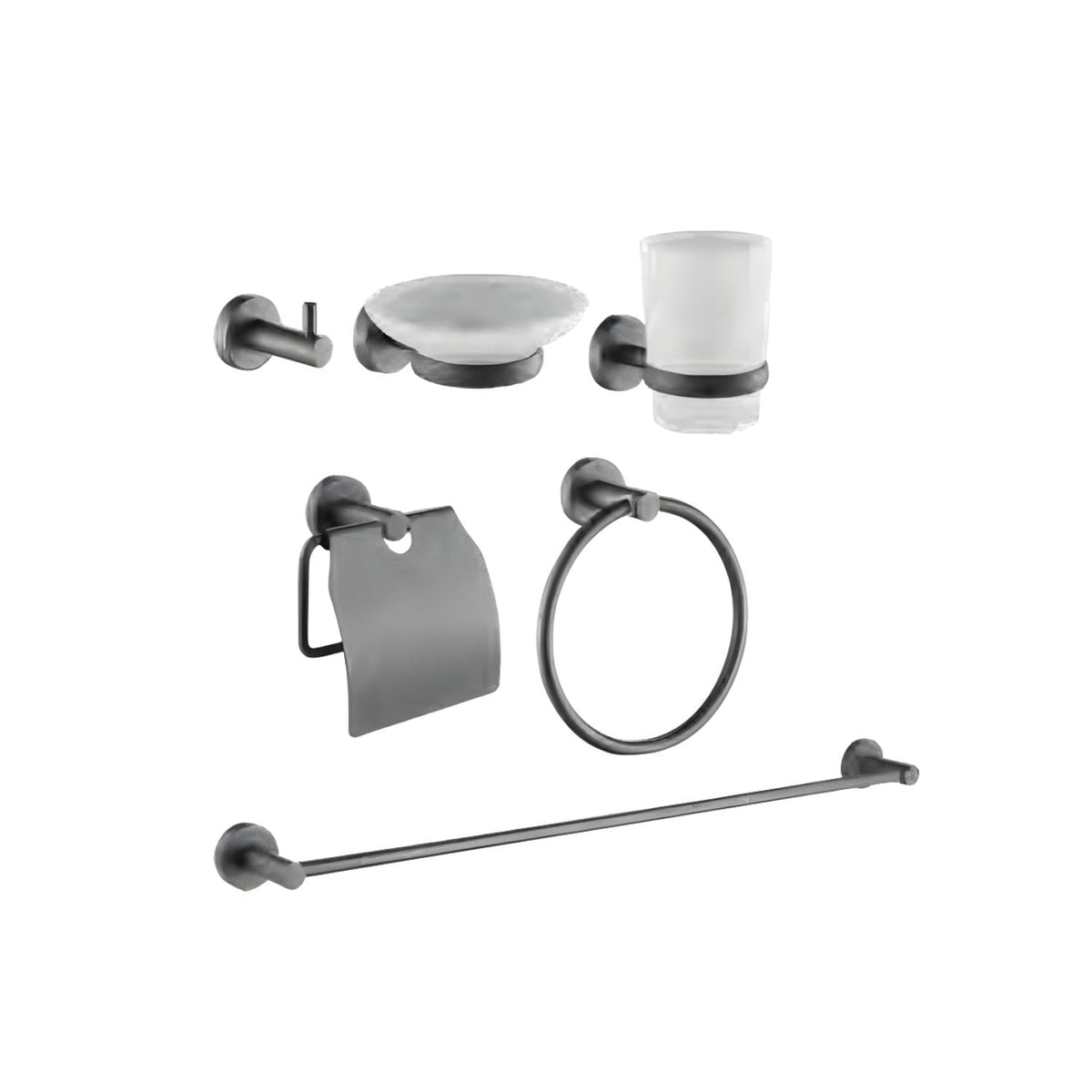 Juego Accesorios Baño Singolo X 6 Gris Concreto Diseño Moderno