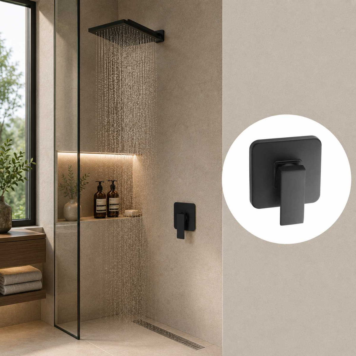 Grifería Ducha Monocontrol Negra Cuadrada Alta Calidad