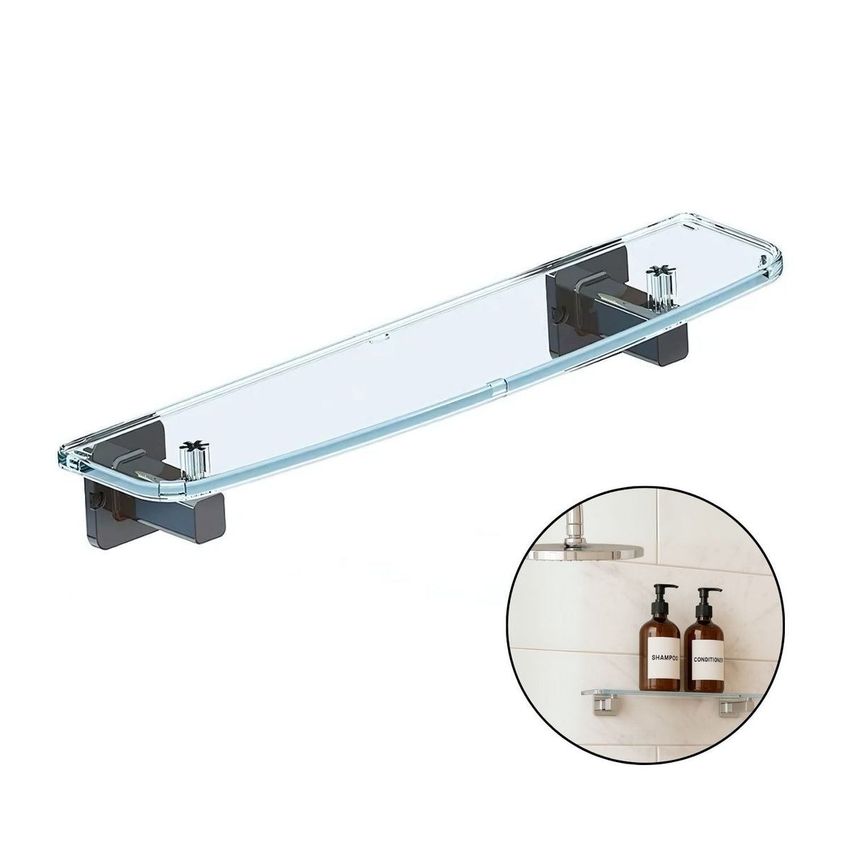Repisa Acrílica Transparente 45Cm Soportes Cromados Alta Resistencia