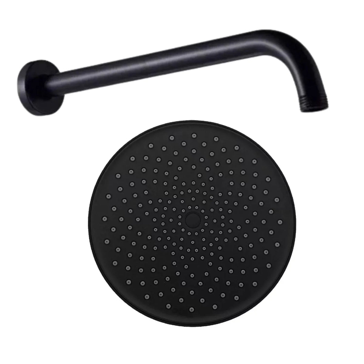 Regadera de Lujo de 20 cm con Tubo y Escudo – Negro Mate, Alta Presión