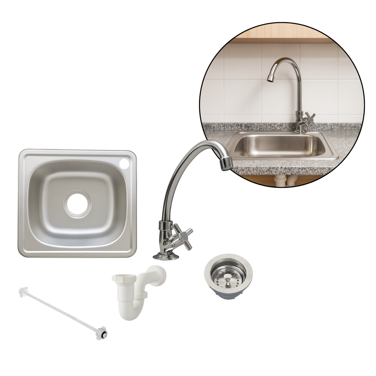 Set Lavaplatos 36 x 39 cm Acero Inoxidable 430 con Grifería