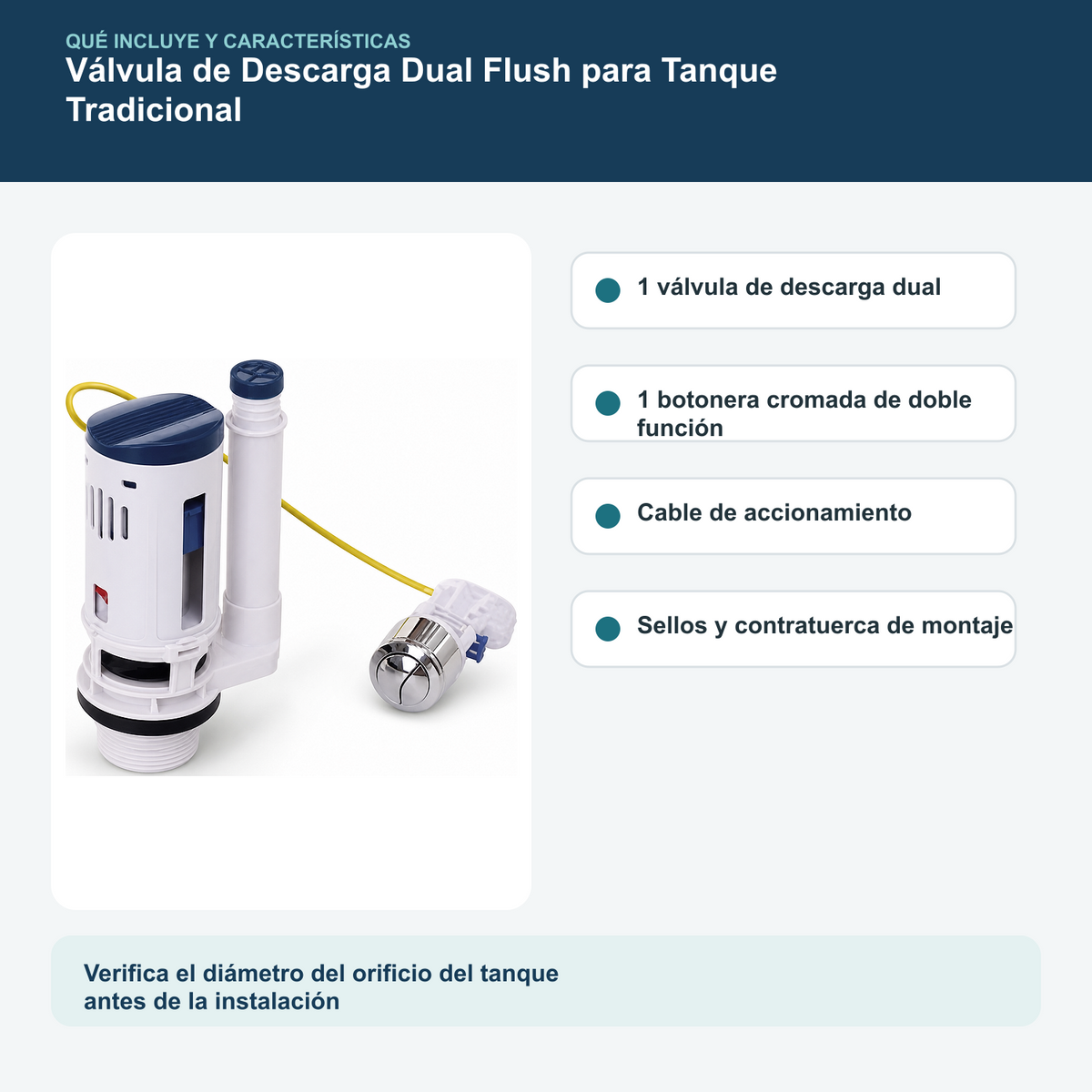 Contenido y características del válvula de descarga dual flush para tanque tradicional
