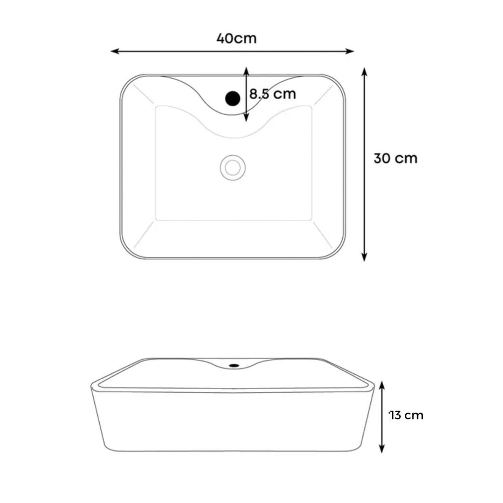 Kit Lavamanos Sobreponer Rectangular Blanco 40x30 cm + Grifería Baja Negra + Sifón Push Negro – Baño Moderno Completo