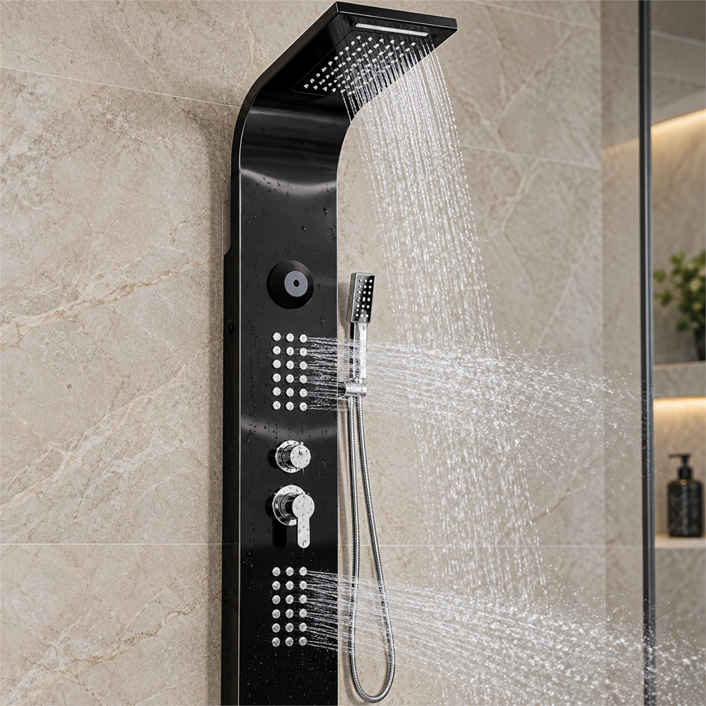ambient Torre De Ducha Negra Con Bluetooth Y Teleducha