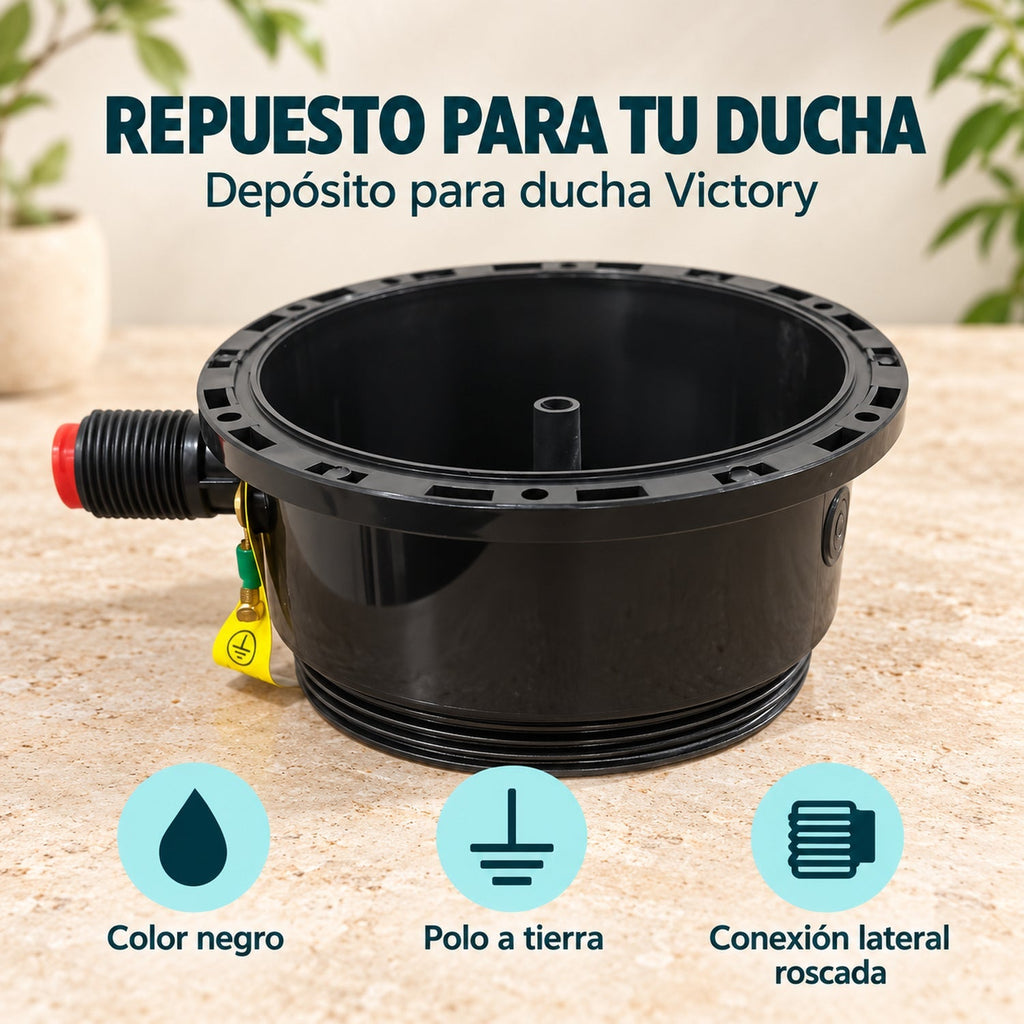 Depósito de repuesto negro para ducha Victory: color negro, terminal de puesta a tierra y conexión lateral roscada