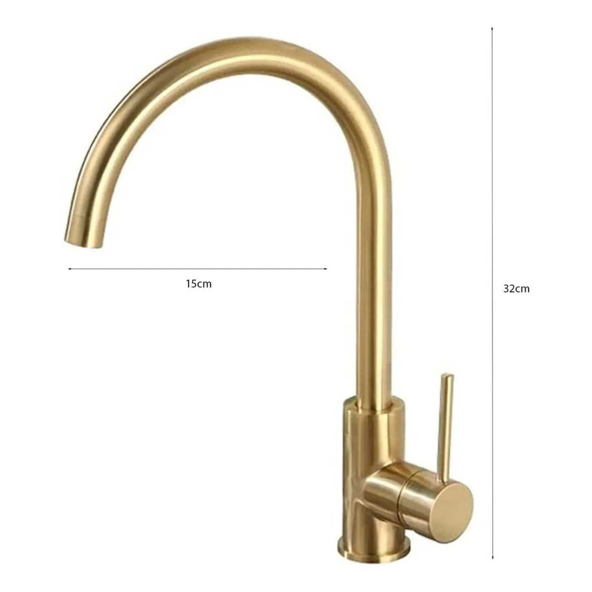 Grifería Lavaplatos Monocontrol Cuello Cisne Oro Cepillado 32 Cm