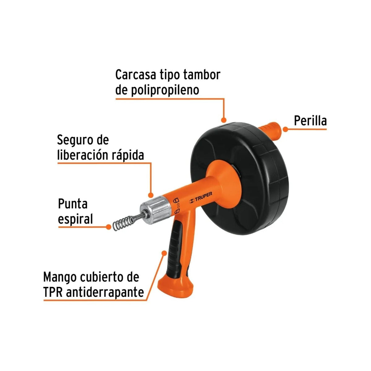 Sonda Destapacaños Manual O Taladro 7.6m Acero Punta Espiral