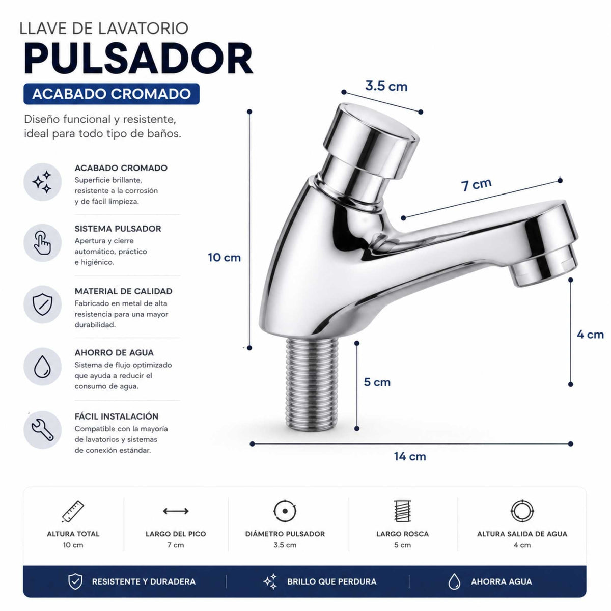 Llave Lavamanos Push Cromada Con Cierre Automático